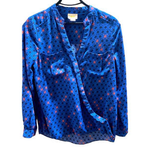 Anthropologie Eva Wrap Blouse Top 4 Small Blue Flows Not Bulky Machine Wash